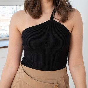 Black ribbed one shoulder top